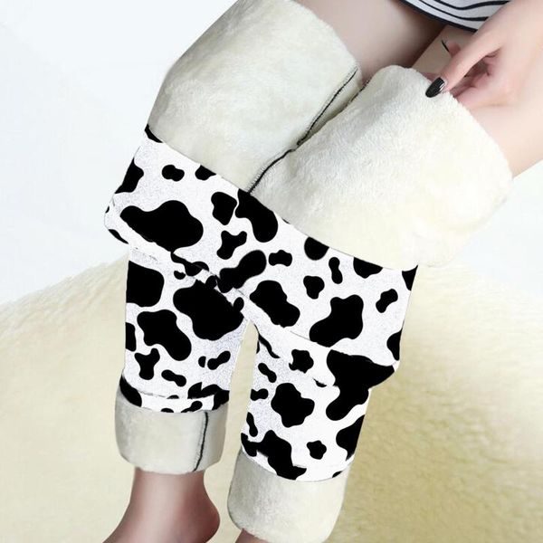 

women's leggings women casual printed span ladies high waist keep warm pants fleece comfortable stretchy legging, Black