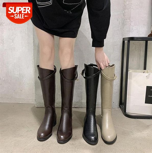 

knight boots british handsome high boots, belt buckle flat but knee women's #8s30