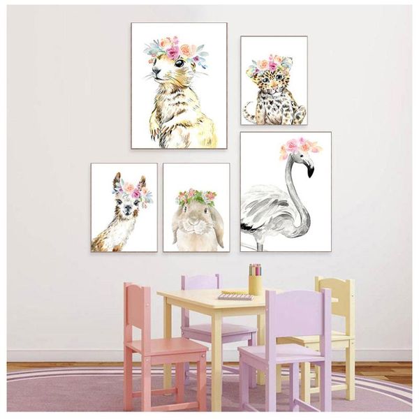

paintings llama panda alpaca leopard lion cartoon wall art canvas painting nordic posters and prints pictures baby kids room decor