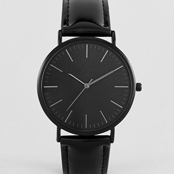 

luxury watch in black leather strap quartz wristwatches casual fashion simple watches, Slivery;brown