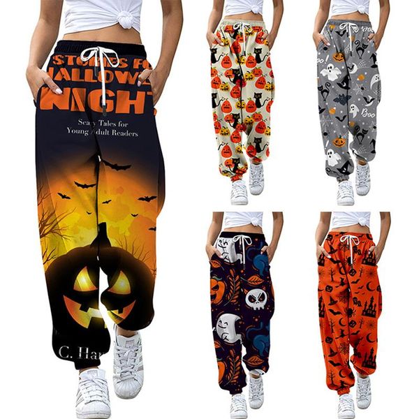 

women's pants & capris 2021 3d joggers trousers halloween pumpkin skull print trendy sports fashion casual women, Black;white