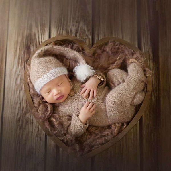 

baby pography props vintage wooden basin full moon heart shape box born infants take po posing shooting accessories caps & hats, Yellow