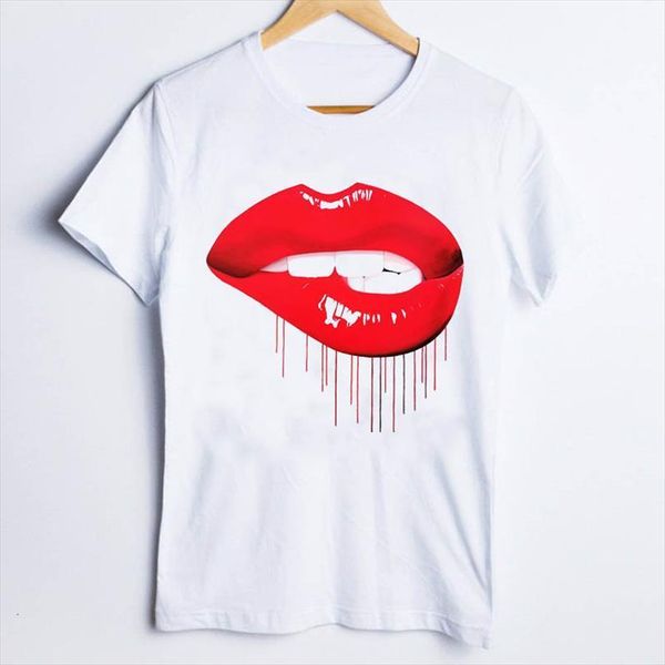 

tees and women print men t shirts casual cartoon lip teeth cute fashion ladies shirt clothes lady clothing female, White;black
