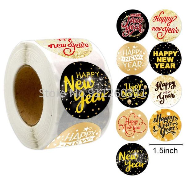

gift wrap happy year stickers 1.5inch xmas black gold labels for holiday party envelope decoration packaging baking cake sticker