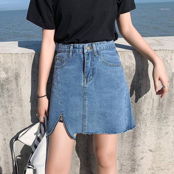 

skirts women a line denim female high waist vintage zipper jeans feminino casual black blue korea skirt plus size 7xl