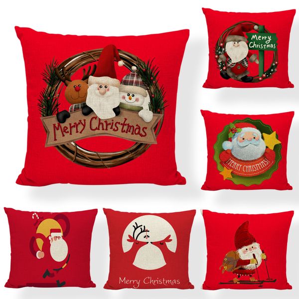 Federa per cuscino in lino natalizio Red Series Santa shp car Fodera per cuscino per divano decorazioni per la casa Decorazione Federe Stampa digitale personalizzata 45x45cm crea logo