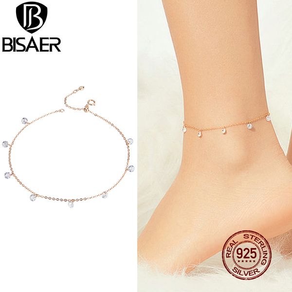 

zircon for women bisaer 925 luminous cubic zirconia dangle chain anklet sterling silver jewelry ect015, Red;blue