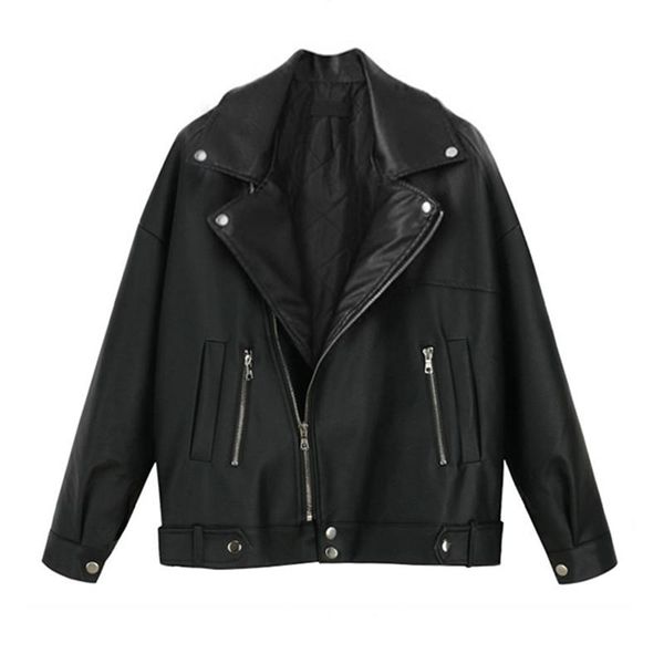 

women's leather & faux women's jacket coat motorcycle autumn street, Black
