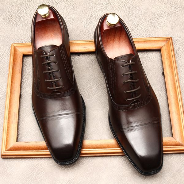 

new oxford shoes for men genuine leather dress shoes lace up italian formal wedding business black coffee color party shoe men