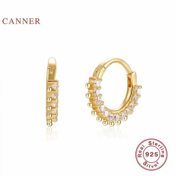 

hoop & huggie ins circular inlaid earrings for women 100% real 925 sterling silver hoops korean fine jewelry pendientes, Golden;silver