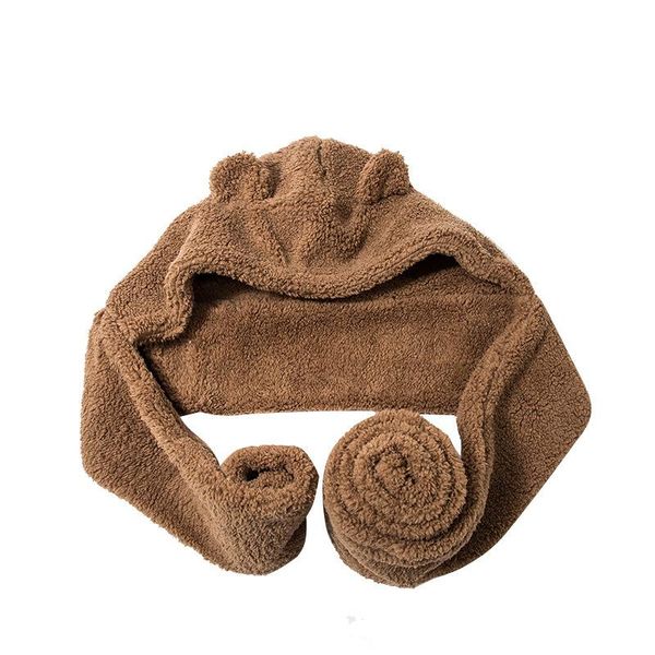 

beanies bear ears hat scarf one female winter cute double layer thick warm lamb