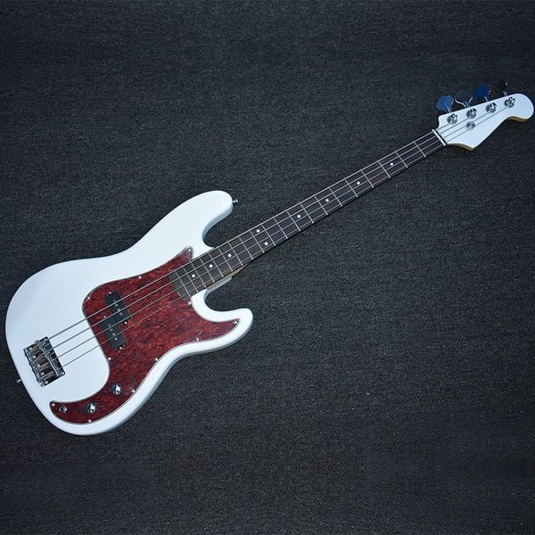 

discounts 4 strings white electric bass guitar with rosewood fretboard,strings through body,can be customized