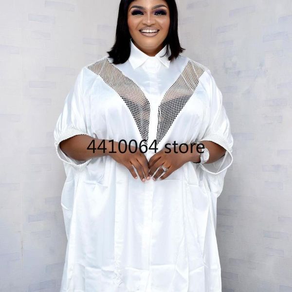 

ethnic clothing style african women's dashiki abaya fashion diamonds light weight lapel long shirt loose dress size, Red