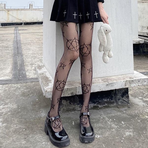 

socks & hosiery magical five-pointed star hollow out stocking 2021 black girl fishnet stockings breathable women pantyhose tights media, Black;white