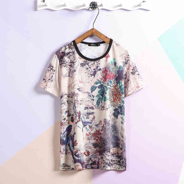 

men's jackets short sleeve silk t shirt men' 2021 summer chinese dragon print black tshirt tees hip hop punk rock fashion clot, Black;brown