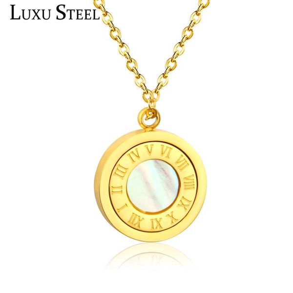 

pendant necklaces luxusteel babygirl stainless steel gold round shell rouman numberal necklace female party wholesale gift, Silver