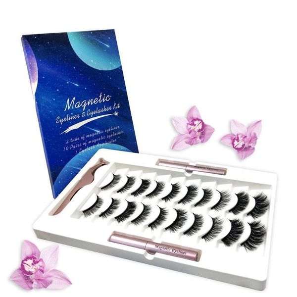

false eyelashes 10 pairs magnetic 2 tweezers set five eyeliner fake