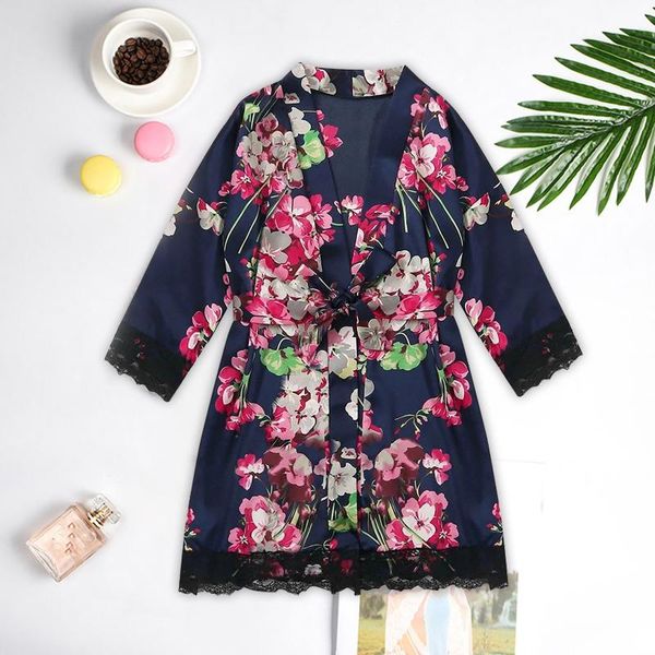 

women's sleepwear 2021 spring summer silk bathrobe women satin robes for floral long robe bride dressing gown, Black;red