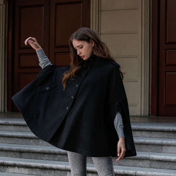 

warm autumn and winter women's coat wool cloak shawl short, Black;brown