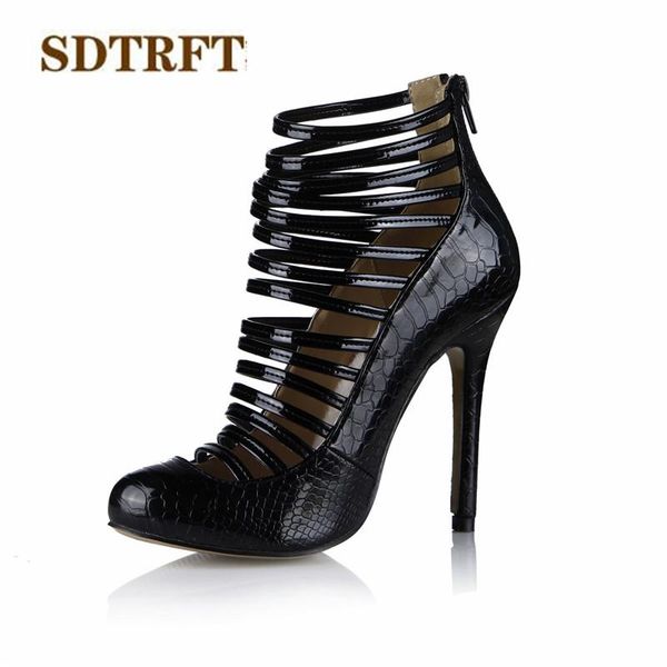 

boots sdtrft spring autumn cosplay stilettos 12cm thin heels ankle narrow band shoes woman botas pointed toe pumps, Black