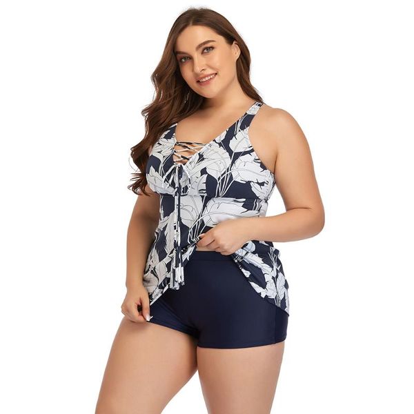 

one-piece suits 2021 v-neck tied rope women printed swimwear with flat corner swim trunks swimsuits plus size two piece