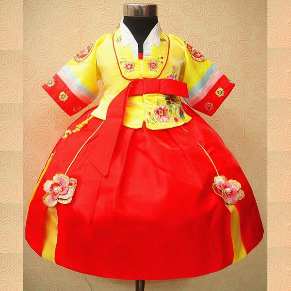 

colors summer girls exquisite traditional korean princess dress children embroidery hanbok portrait costumes stage performance ethnic clothi, Red