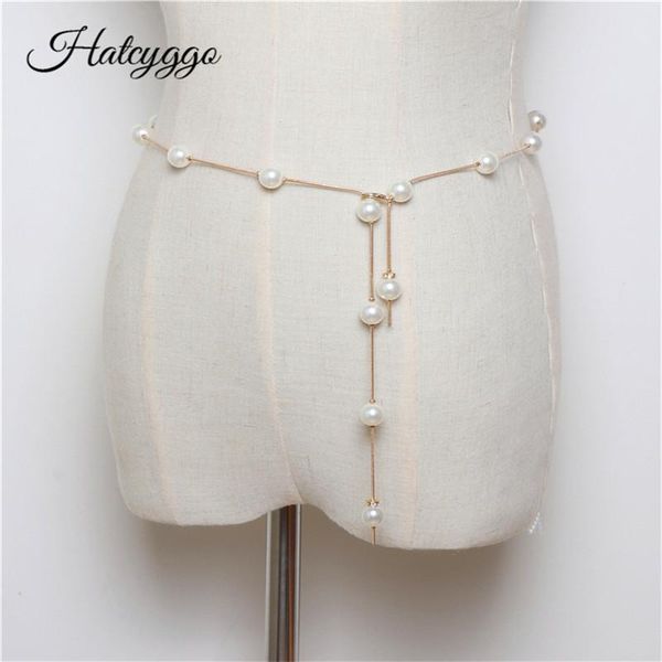 

belts hatcyggo women thin metal chain waist belt fashion one multipurpose beads necklace female silver gold body waistband, Black;brown