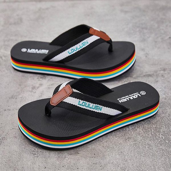 

slippers 2021 rainbow sole summer women casual flip flops platform designer slides beach flat sandals woman shoes, Black
