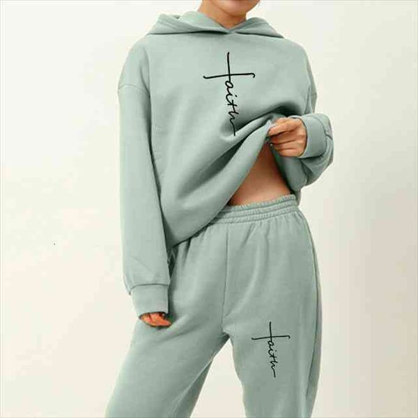 

2 pieces sets oversized sweatshirt warm hoodie sweatshirts tracksuit women elegant solid suits and long pant fashion, White