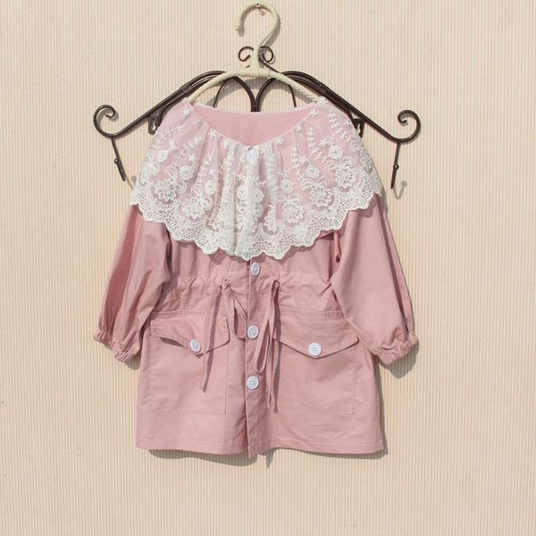 

coat kids clothes 2021 spring girls trench fashion lace patchwork outerwear windbreaker children 2 colors, Blue;gray
