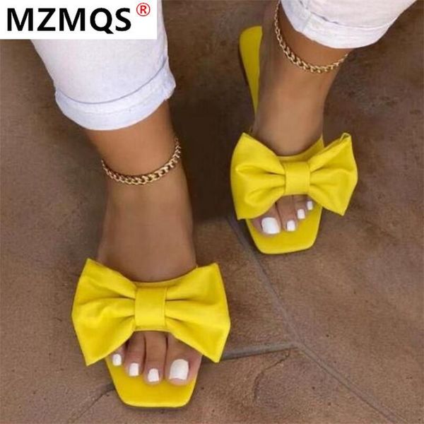 

slippers 2021 shoes women sandals pu leather open toe bow-knot flat casual slides summer outdoor beach female flip flops, Black