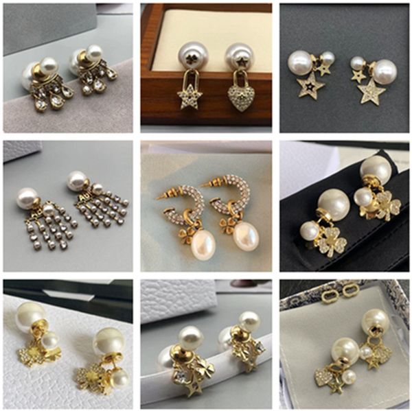 

pearl charm ear stud crystal pave letters gold vintage earrings, Golden;silver