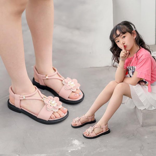 

sandals girl sandal 2021 summer fashion little princess children baby flower non-slip soft soled water diamond beach shoes, Black;red