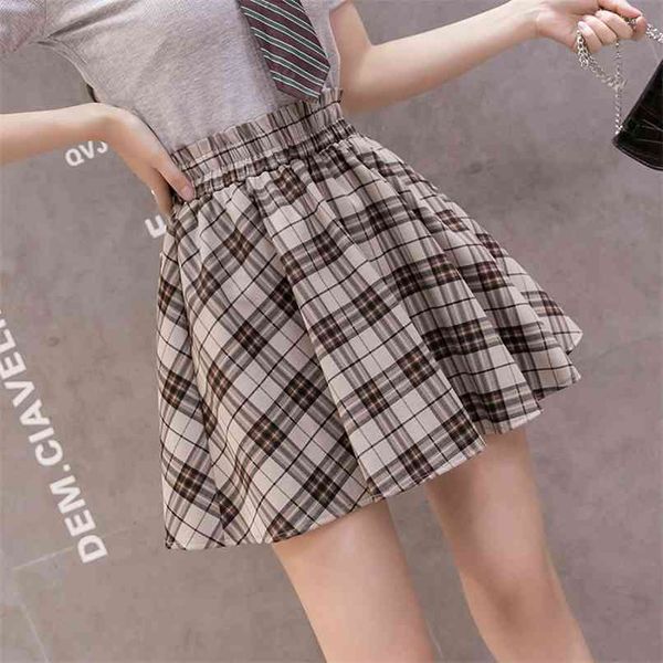 Vestidos casuais básicos moda verão mini saia elástica cintura alta elegante senhoras vestido de baile xadrez causal streetwear coreano curto faldas 210520