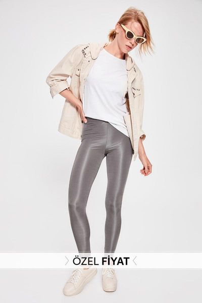

trendyol silver shiny disco knitted leggings twoaw20ta0053 socks & hosiery, Black;white