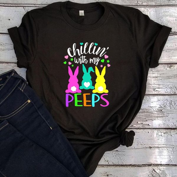 

women's t-shirt easter t shirt women chillin' with my peeps graphic tees harajuku clothes tee summer xxl, White
