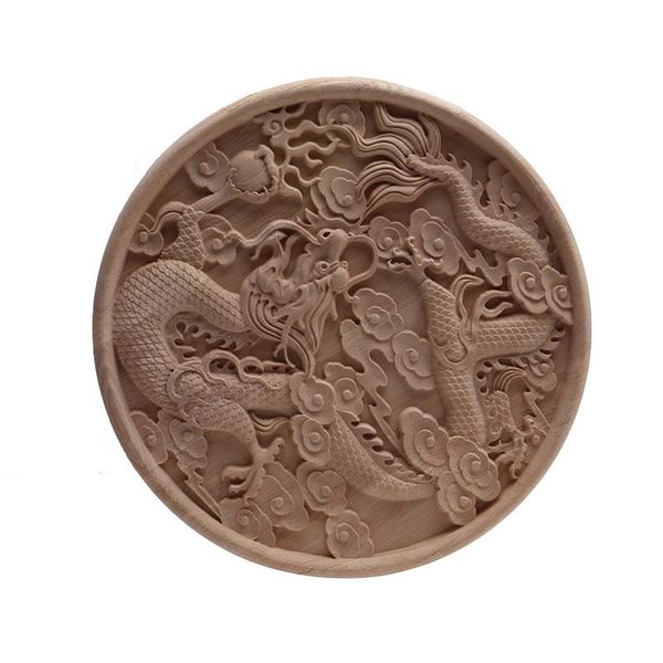 

decorative objects & figurines wholesale and retail of european dragon disc carving solid wood round flower home decoration onlay