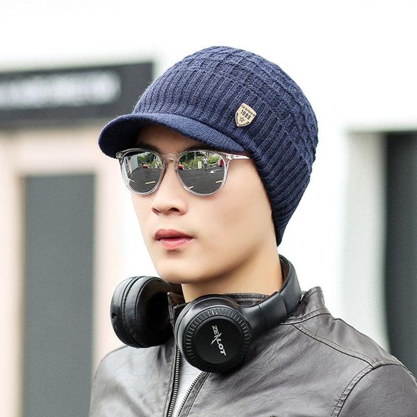 

men warm baggy weave crochet winter wool knit ski beanie caps hat man thick hats for gorras para hombre men's cap visors, Blue;gray