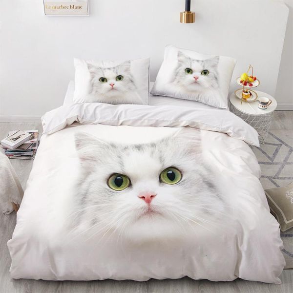 

bedding sets white cat set cute animal 3d printing 200x200cm double  duvet cover with pillowcases 3 pieces polyester quilt