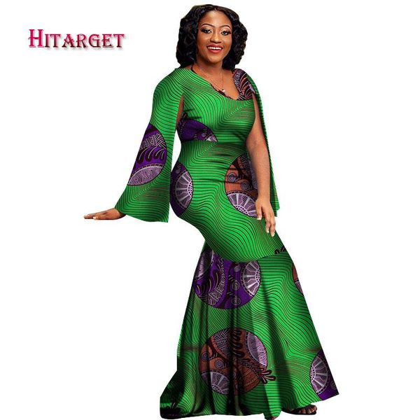 

casual dresses plus size women africa clothing bazin riche african cotton v-neck print long for wy3276, Black;gray