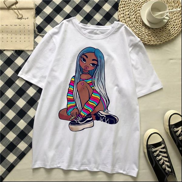 

womens t shirt aesthetic women fashion harajuku tshirt casual korean style graphic hip hop female short sleeve streetwear tee, White