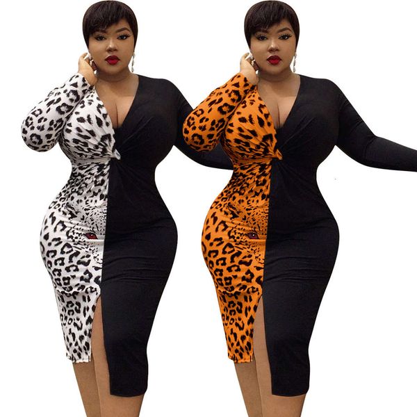 

2021 new2021 new leopard print stitched dress in autumn 2019, White