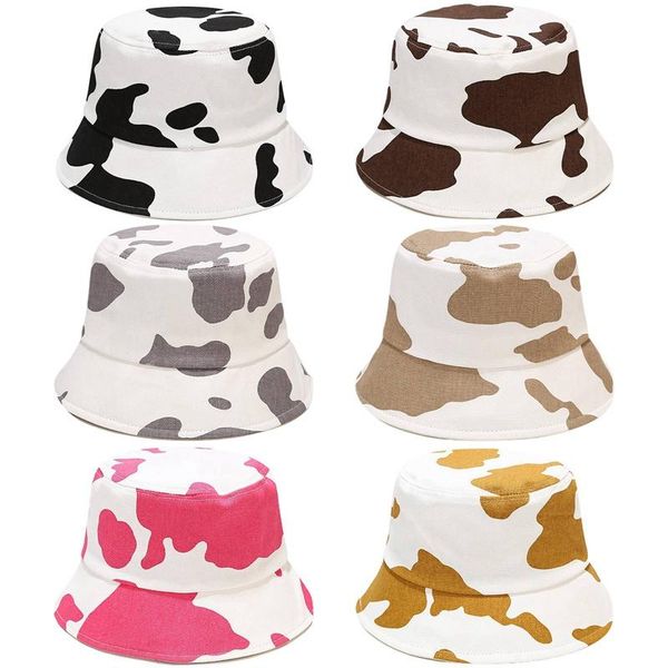 

fashion cotton cow pattern bucket hats fisherman caps for women gorras summer wide brim, Blue;gray
