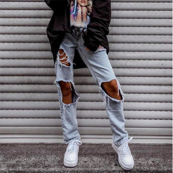 

baggy streetwear pants boyfriend women jean vintage ripped denim slim, Blue