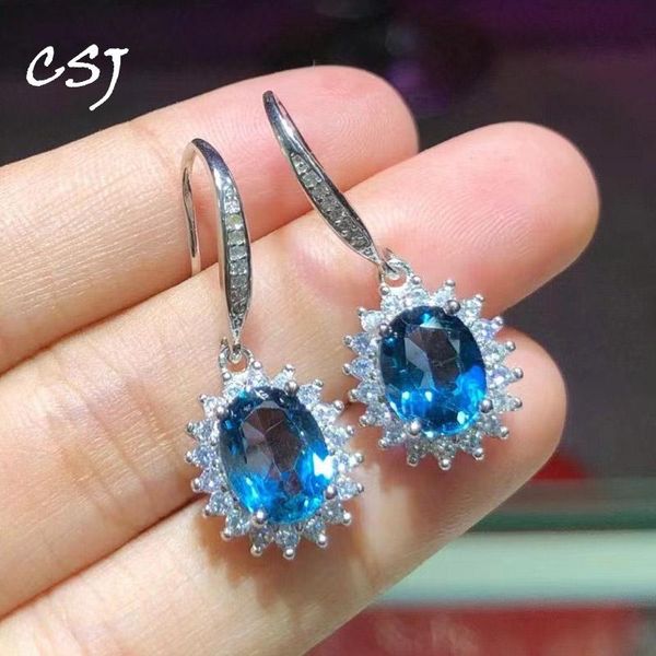 

dangle & chandelier csj deep color blue z earring sterling 925 silver natural gemstone 7*9mm fine jewelry for women wedding party birthd