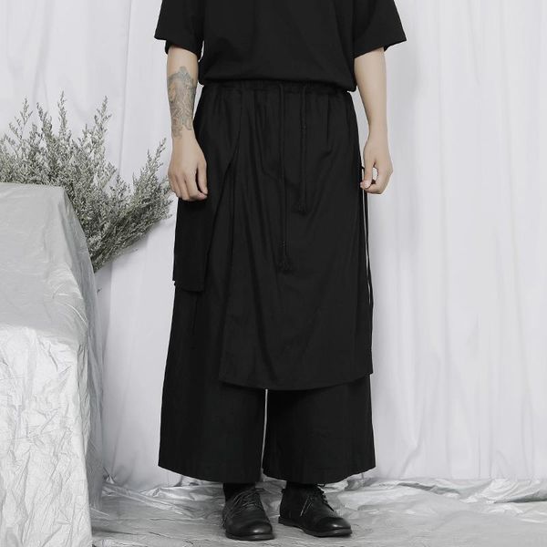 

men's pants large casual loose straight cropped japanese yamamoto dark style cotton drop feeling wide leg, Black