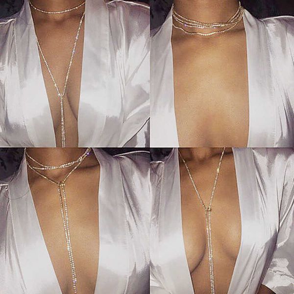 

chest chain body jewelry bikini belly chains for women waist girl fashion beach luxury party long necklace styles gift goth p0811, Silver