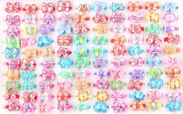 Anelli a fascia da 36 pezzi per bambini all'ingrosso Lotto Mix Color Farfalla Baby Child Girl Party Dito in argilla polimerica