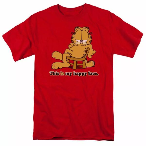

Garfield Happy Face T Shirt Mens Licensed Cat Jim Davis Comics Tee Red, White;black