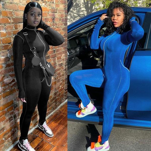 

casual sporty workout rompers womens jumpsuit skinny long sleeve athleisure fashion bodycon jumpsuits autumn women's, Black;white